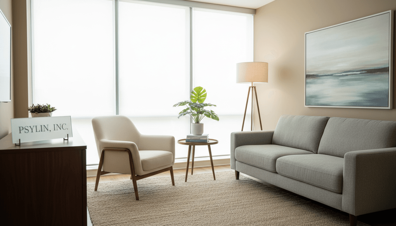 Comfortable therapy office space with natural light