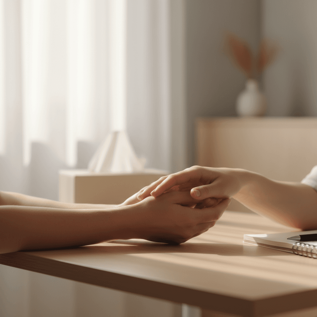 Therapist office with comfortable seating arrangement